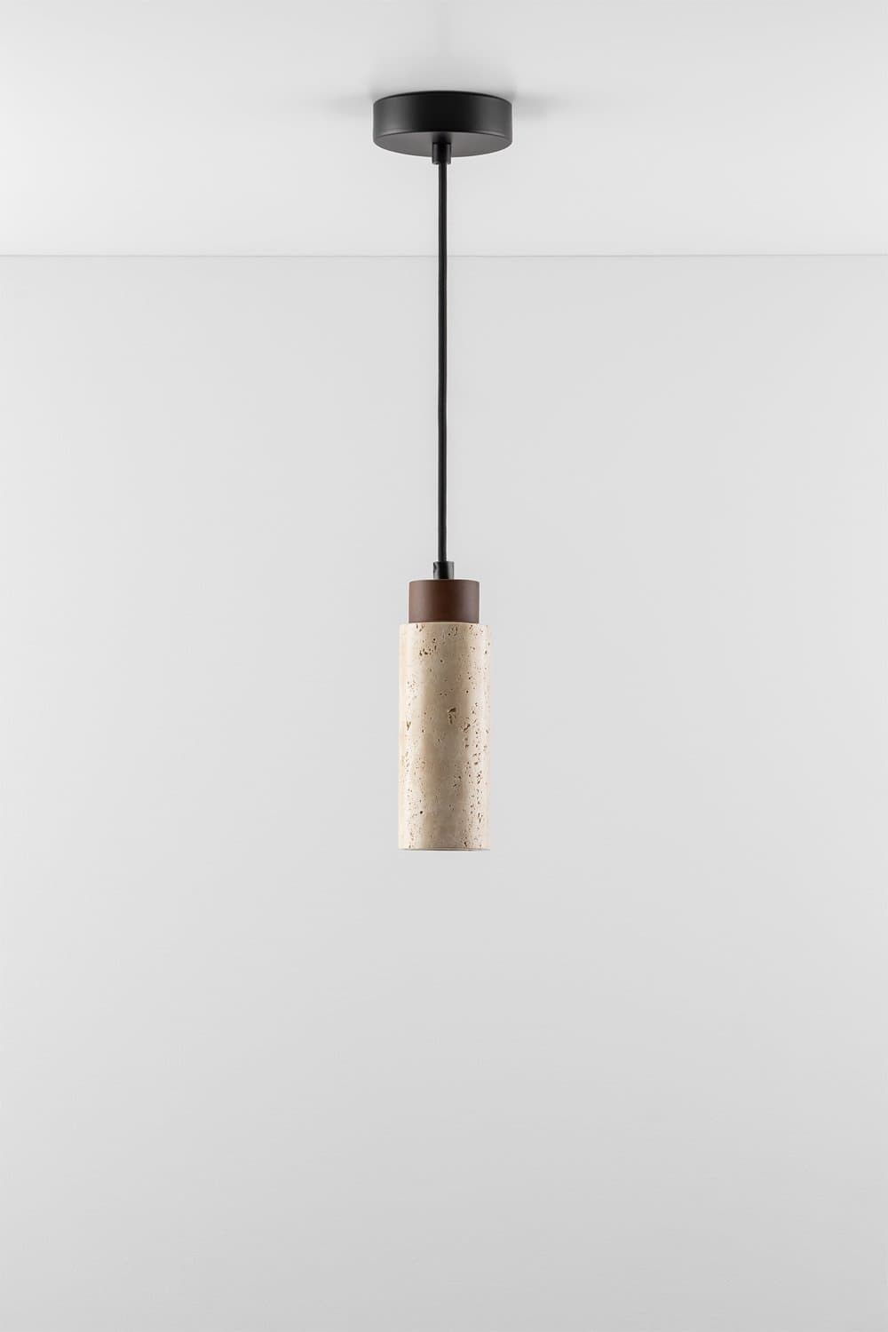 Plafondlamp van travertijn en hout (Ø6,5 cm) Davise, galerij beeld 3