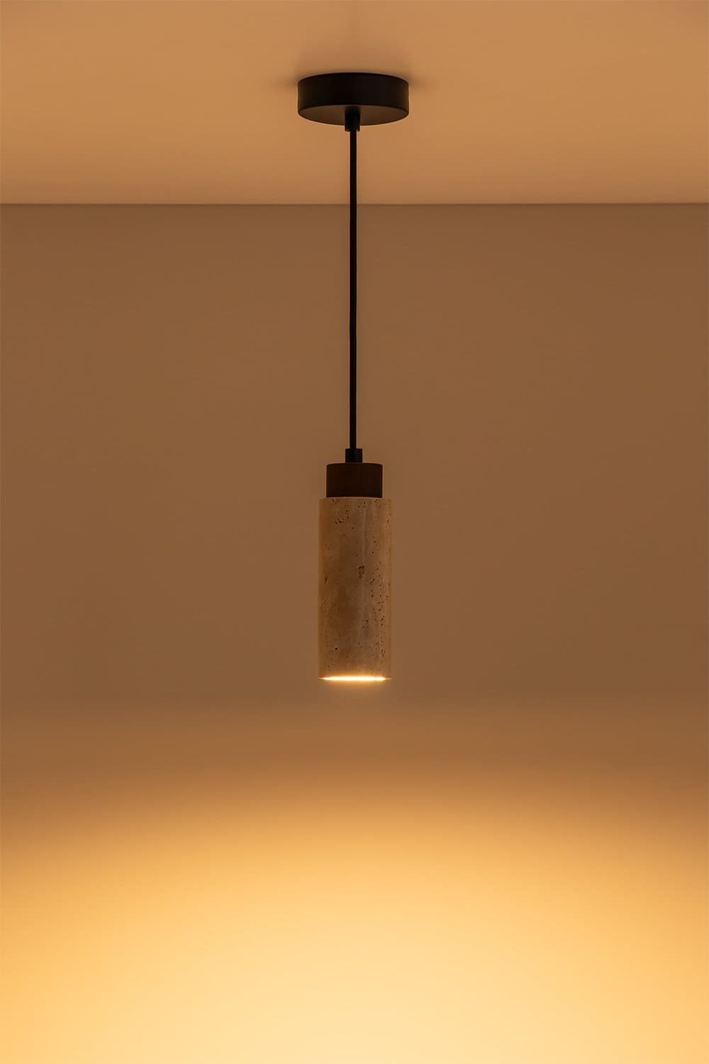 Plafondlamp van travertijn en hout (Ø6,5 cm) Davise, galerij beeld 2