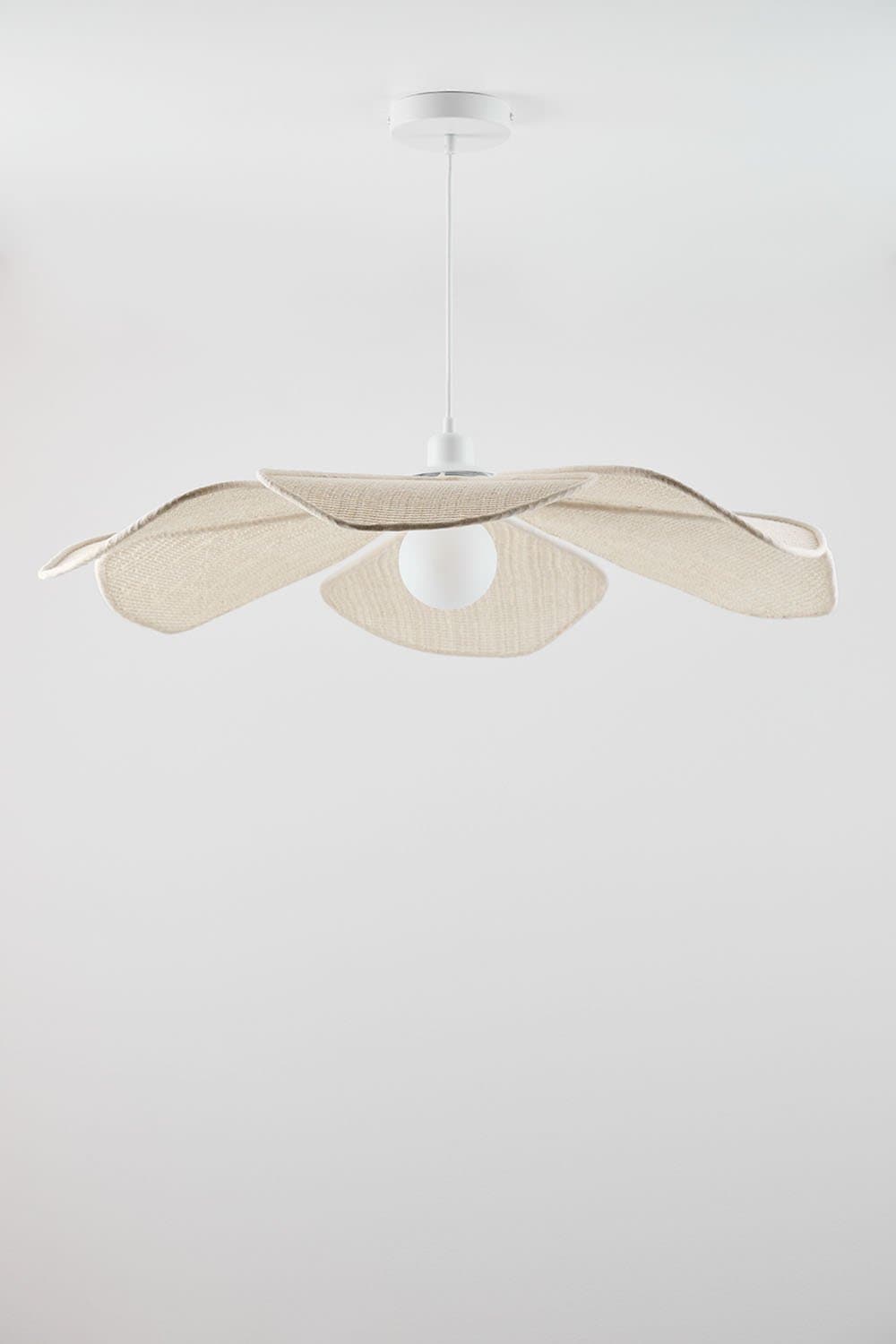 Plafondlamp van crèmekleurig beige linnen en katoen Ø75 cm Benavid, galerij beeld 4