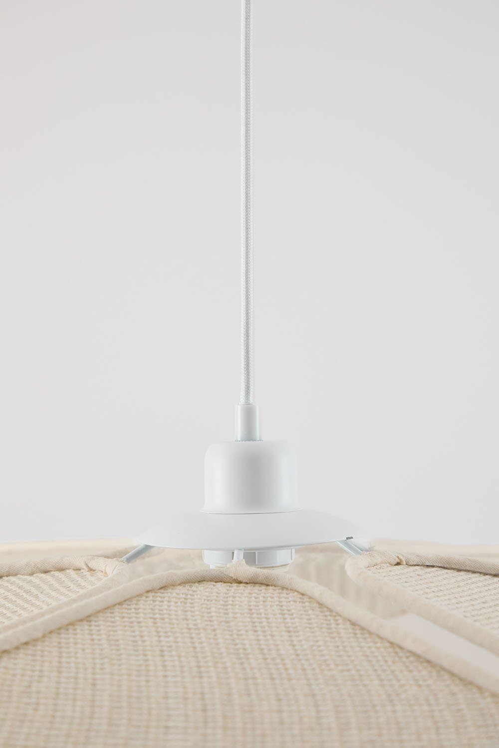 Plafondlamp van crèmekleurig beige linnen en katoen Ø75 cm Benavid, galerij beeld 6