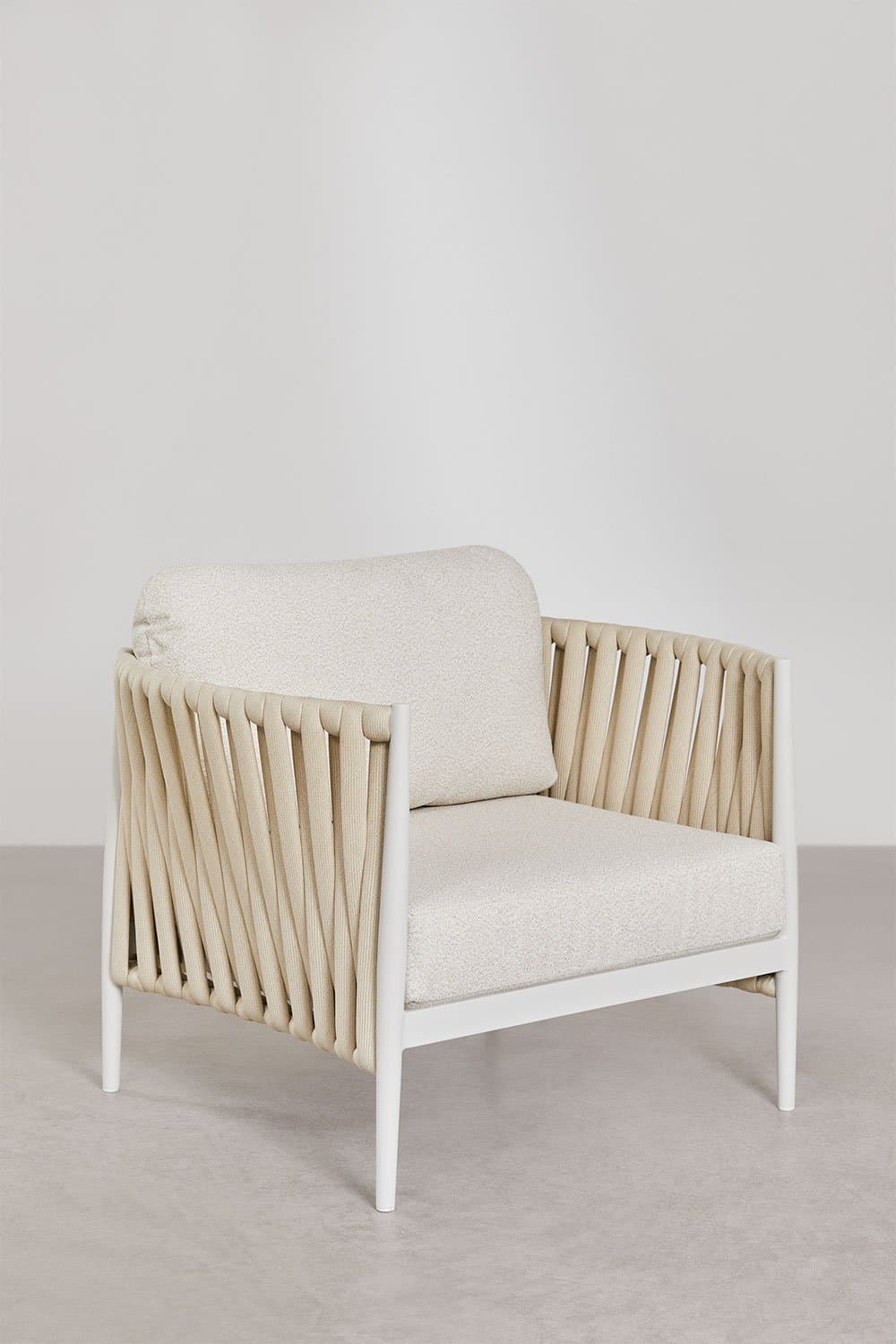 Sereilen tuinfauteuil in aluminium en bouclé stof, galerij beeld 3