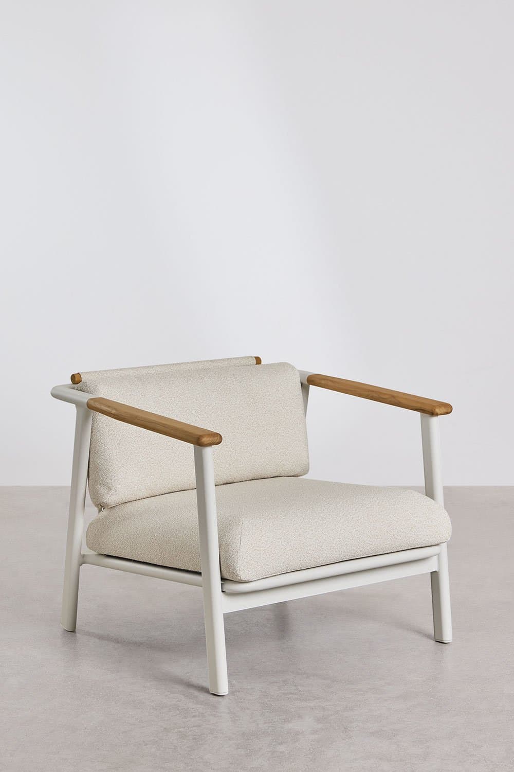 Tuinset met 3-zits bank in bouclé stof, 2 salontafels en 2 fauteuils in aluminium Yervin, galerij beeld 7