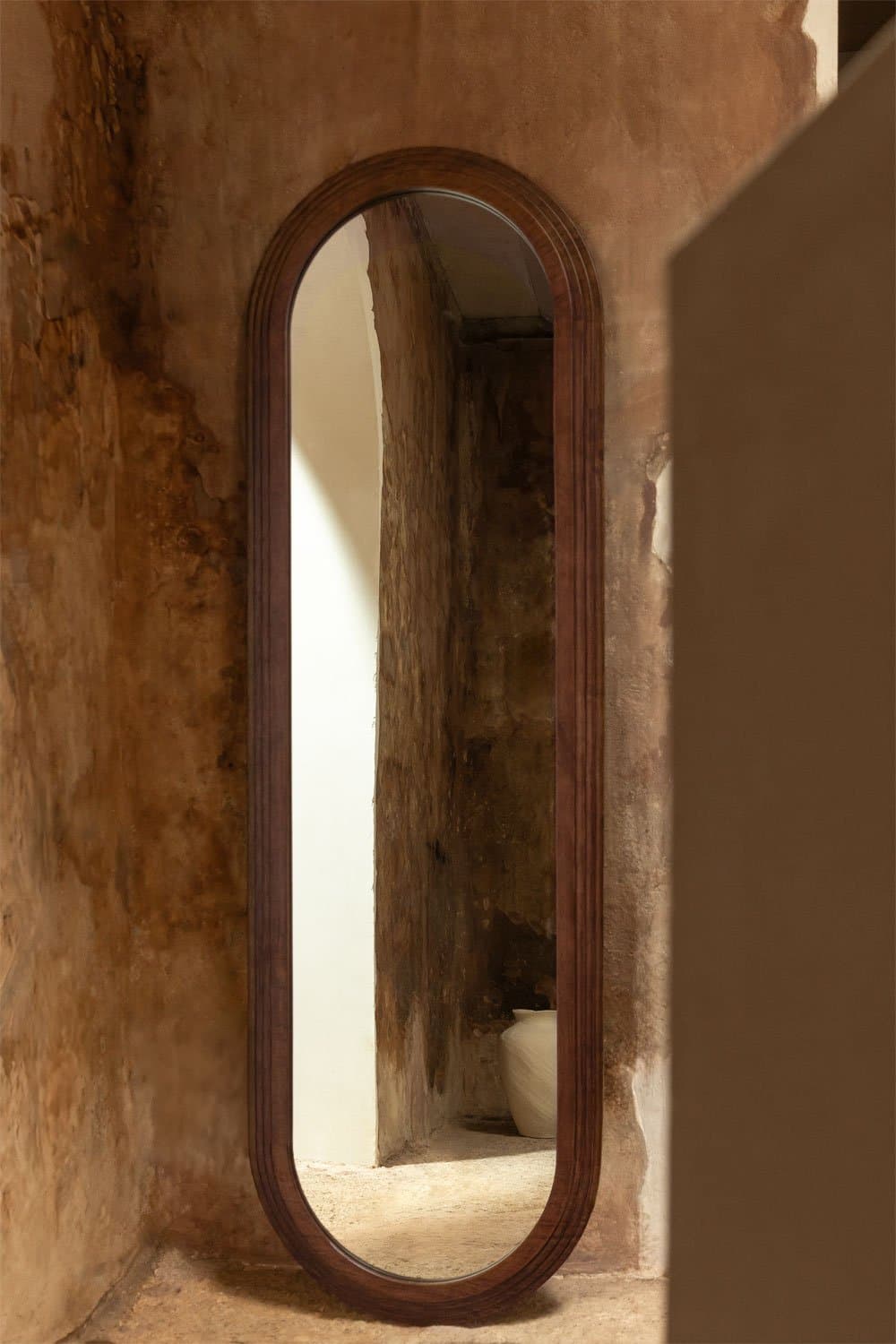 Ovale wandspiegel 50x165 cm in Munar eikenhout , galerij beeld 1