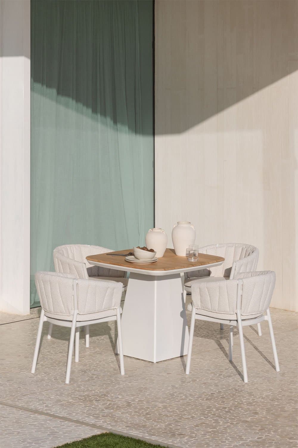 Tuin tafel van aluminium en teakhout Inkeri, galerij beeld 1